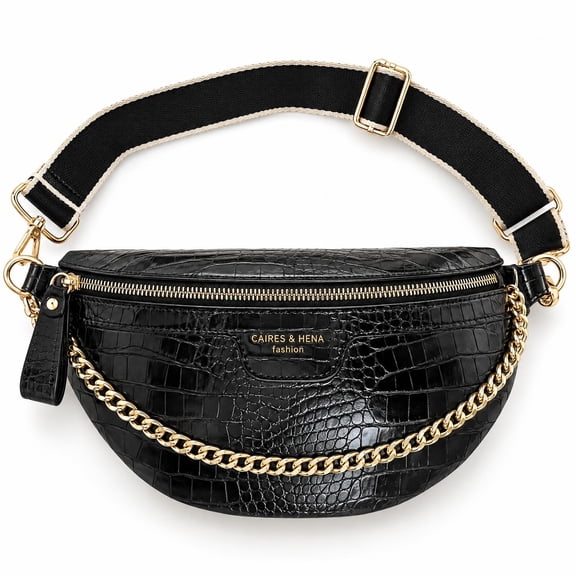 Women's Versatile Crocodile-Textured PU Waist Bag - Adjustable Wide Strap, Convertible Crossbody/Shoulder Bag for Commuting, Travel, Party, Compact Size 9.64"L x 3.14"W x 6.29"H
