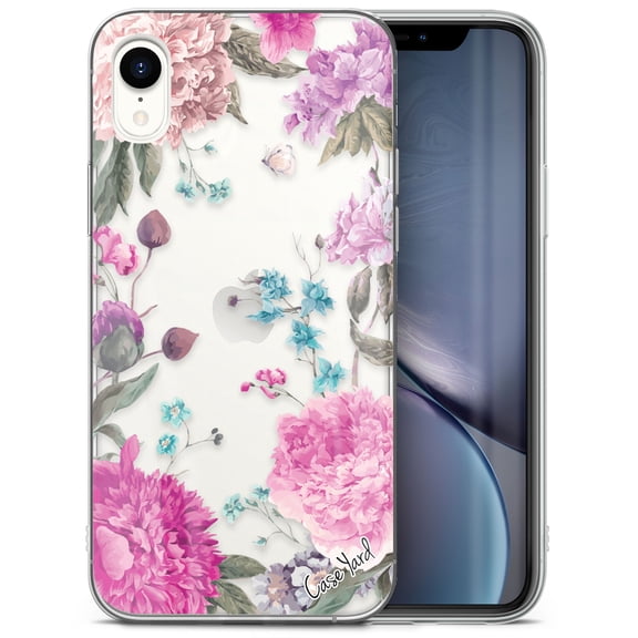 Case Yard iPhone-XR Case Clear Soft & Flexible TPU Ultra Low Profile Slim Fit Thin Shockproof Transparent Bumper Protective Cover Drop Protective Cell Phone Cases (Peonies Garden)