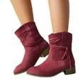 thumbnail image 6 of Viluyesy Womens Mid Calf Boots, Trendy Tassel Round Toe Chunky Heels Fall Winter Western Suede Boots Wine, 6 of 8