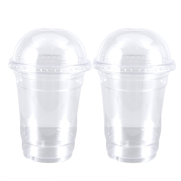 20pcs Disposable Transparent Plastic Cup Juice Cups Cold Drinks Takeaway Packaging (with Dome Lid)