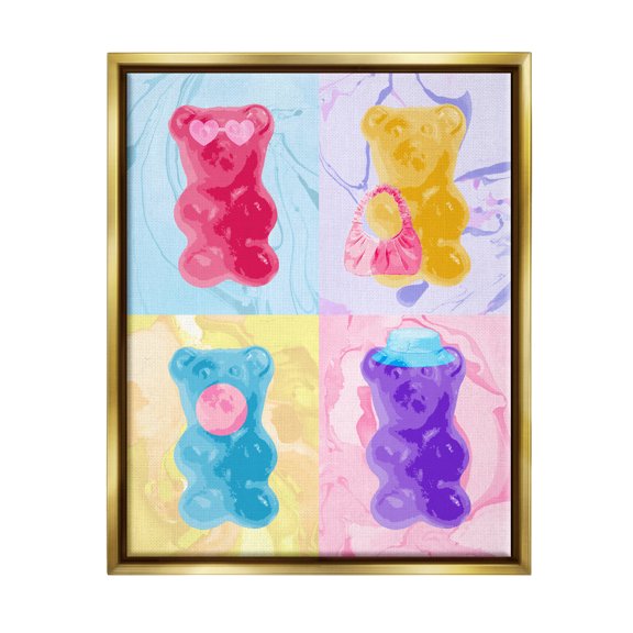 Stupell Industries Pop Style Abstract Bears Abstract Painting Gold Floater Framed Art Print Wall Art, 17 x 21