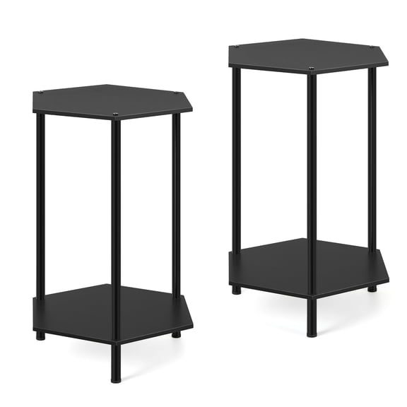 2-Pack Black Hexagonal 2-Tier Side Tables End Tables with Non-Slip Pads for Living Room, Bedroom & Sofa