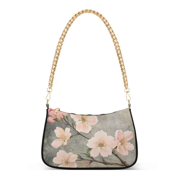 Ryvnso Retro Cherry Flowers Blooming Womens Chain Shoulder Bag Tote Handbags Clutch Hobo Purse with Zipper for Travel