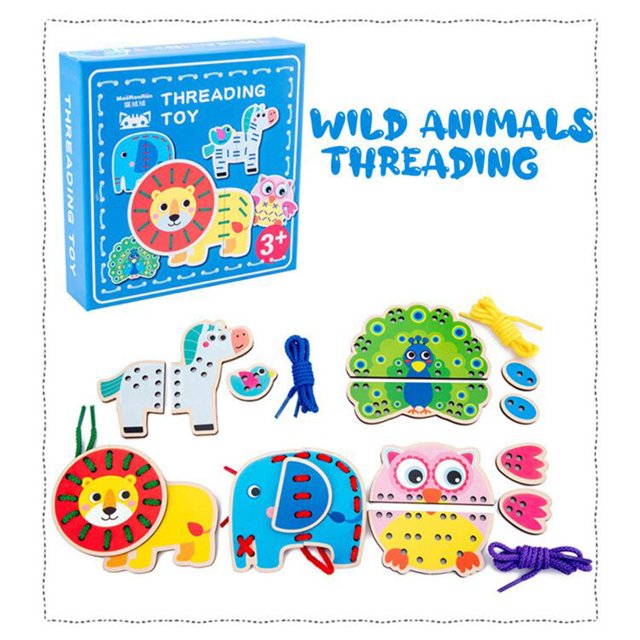 Wooden Lace Animal Threading Toy Preschool Learning Educational Toy Gift Set