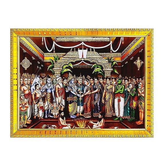 zig zag Srinivasa Kalyanam Photo Frame For Wall / Table / Pooja Room ( 7x9 inches, Acrylic Glass) Golden
