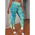 thumbnail image 2 of TiaoBug Women's Fish Scale Print High Waist Yoga Leggings Mermaid Costume Pencil Trouser Tights Cyan L, 2 of 7