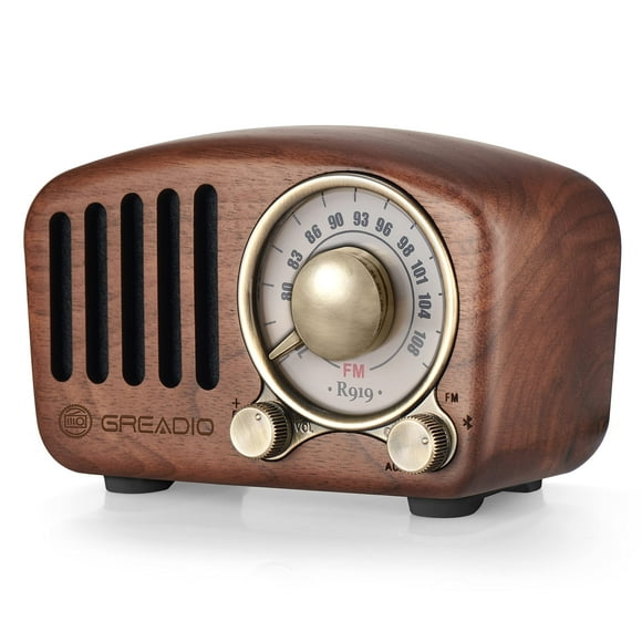 Vintage Greadio Haut-Parleur Bluetooth en Bois de Noyer - Style Rétro, Amélioration des Basses, Volume Fort, Bluetooth 5.0, MP3 & Radio FM