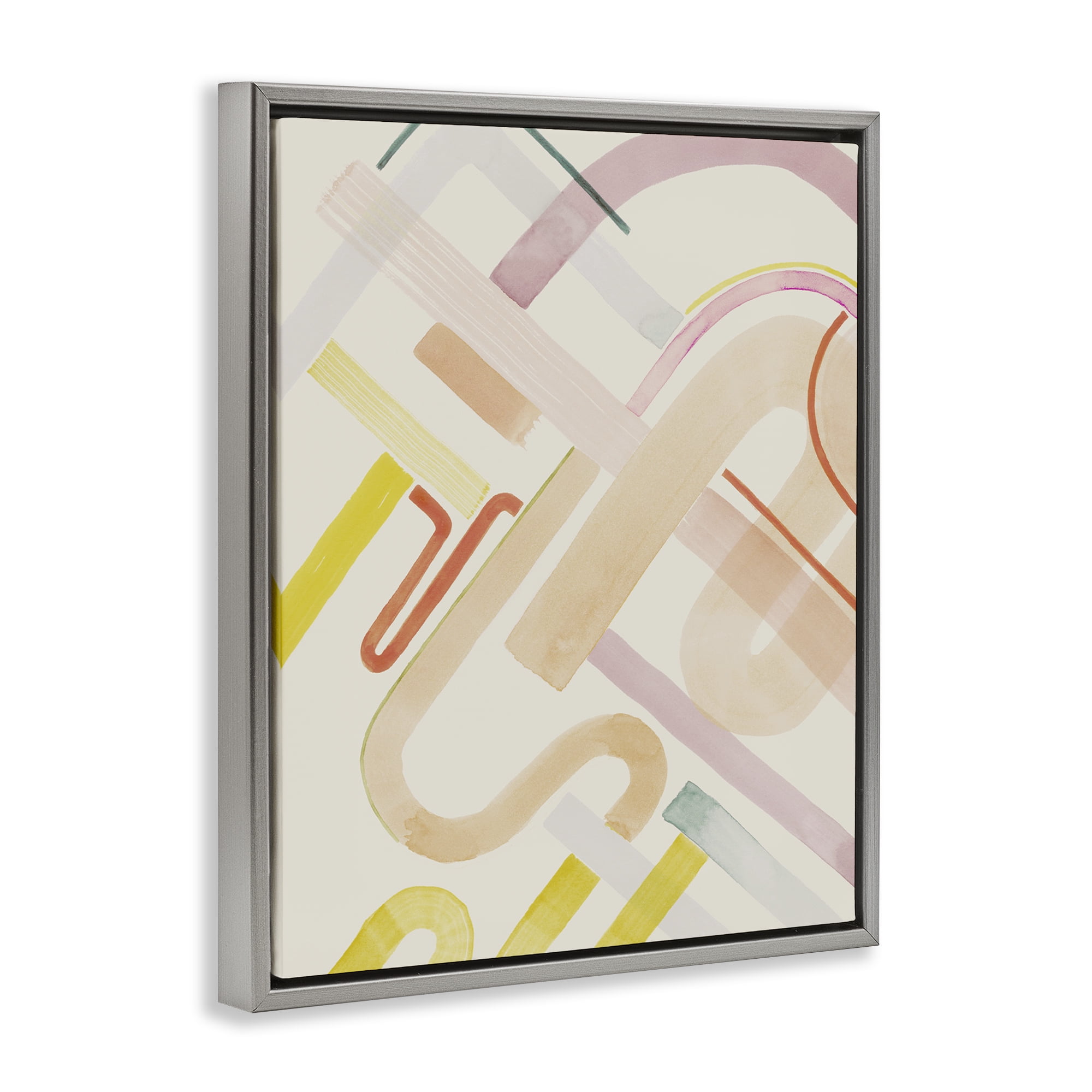Stupell Industries Curved Forms Collage Abstract Painting Gray Floater Framed Canvas Art Print Wall Art, 17 x 21