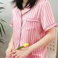 thumbnail image 6 of hxobax Silk Satin Pajama Set for Women Pajamas 2 Piece Striped Lounge Set Pjs Pj Shorts Matching Sets Summer Soft Loungewear Short Sleeve Button Tshirt Tops and Pants Sleepwear,Pink,Medium, 6 of 8