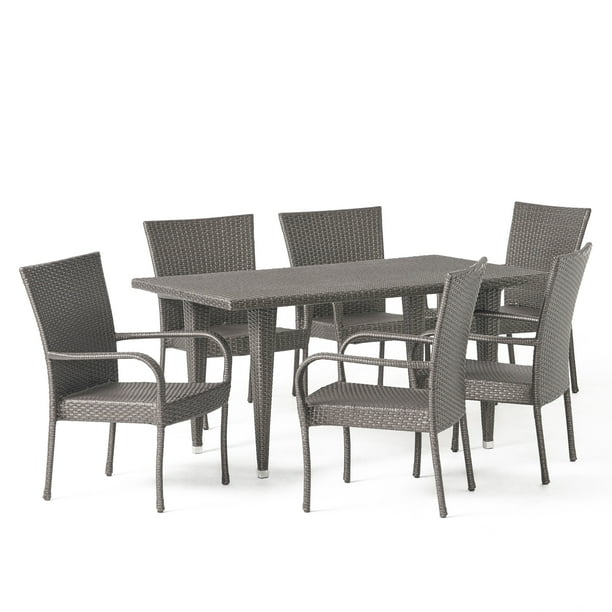 GDF Studio Tomlin Outdoor Wicker 7 Piece Dining Set, Gray - Walmart.com