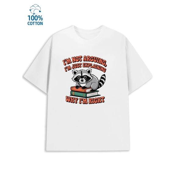 Raccoon Explainer Tee men funny humor 180G 100% Cotton white wife work Trendy Unisex Shirt Crewneck tshirts Original Unisex Shirt Graphic tshirts Fashion Unisex Shirt Printed tshirts