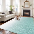 thumbnail image 3 of Gradient Teal Washable Living Room Rugs 6'x9', Abstract Morocco Teal Curved Lines Low Pile Throw Large Area Rug Non-Slip Sturdy Edge Binding Carpet for Dining Room Kitchen Office, 3 of 9