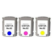 PrinterDash Remanufactured Replacement for HP DesignJet 500/510/800/815/820 Inkjet Combo Pack (C/M/Y) (69 ML) (NO. 82) (NO.82CMY)