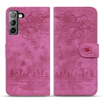 Allytech Case for Samsung S22 Cell Phone, Embossed Flip PU Leather Drop Protection Slim Wallet Case with Card Slot Holder Magnetic Buckle Cover for Samsung Galaxy S22 5G 6.1 inch, Rose