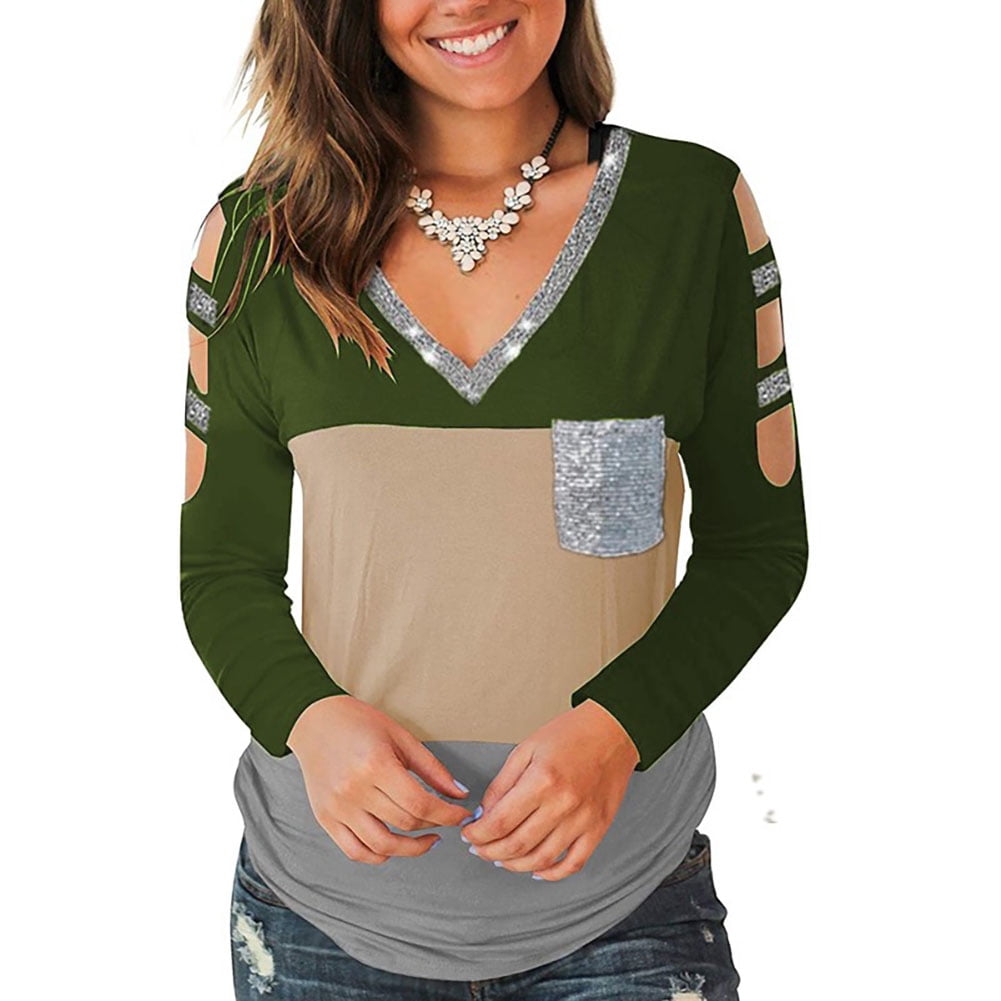 Mojoyce Splicing Sequin Women Jumper 