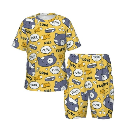Toddler Boys Girls Pajamas - Cute Cat Face Collar Fish Soft Kids Pajamas Short Sleeve Sleepwear Pjs Set