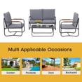 thumbnail image 5 of Metal Patio Outdoor Furniture Set, 4 Piece Outdoor Deep Seating Conversation Sets with Tempered Glass Top Coffee Table, Sectional Metal Frame Patio Furniture Sofa Set with 4” Cushions, 5 of 8