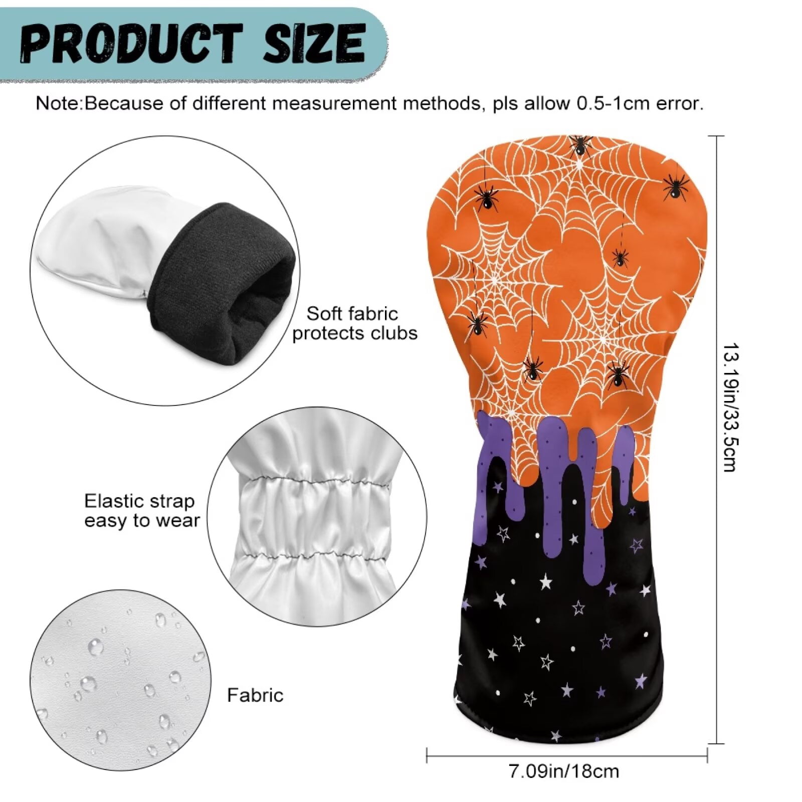 Uorisanigo Golf Club Head Cover for Fairway Woods Driver Hybrids, Funny Cobweb Print Golf Headcover Set of 3, Premium Leather Golfclub Covers for Extra Club Protection, Abrasion-Resistant
