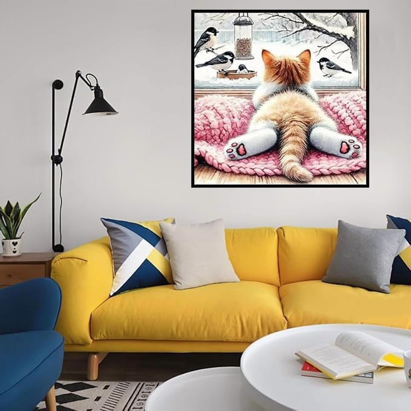 Adult Cat Diamond Art Kit - Adult Beginner Diamond Painting Kit, DIY 5D Full Diamond Gem Art for Home Wall Decoration 16x16 Inch Unframed