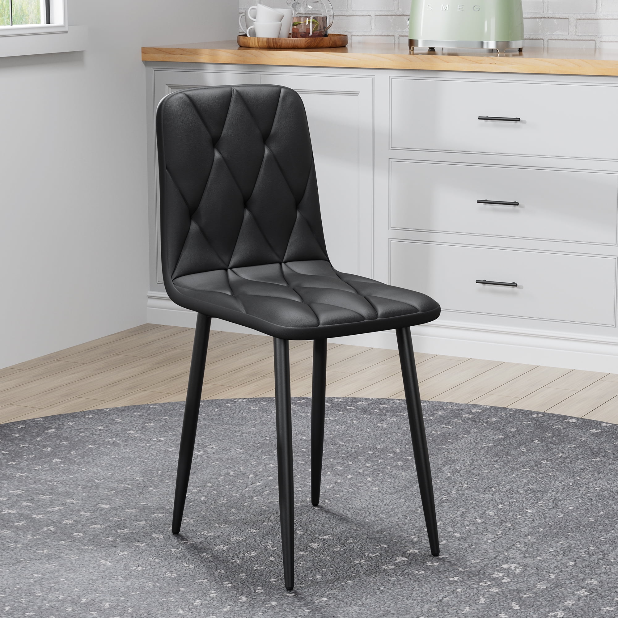 Dining Chairs Set of 4,Kitchen & Dining Room Upholstered Chairs with Metal Legs,Black+PU