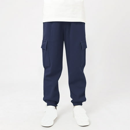 

ATOGUTA Boys Cargo Jogger Pants Kids Elastic Waist Hiking Pants Lightweight Outdoor Pants Navy Size 8-14
