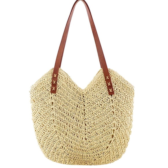 Women hollow woven beach bag, bohemian handwoven shoulder bags, basket bag, straw bag, raffia bag, summer straw handbag with zipper and