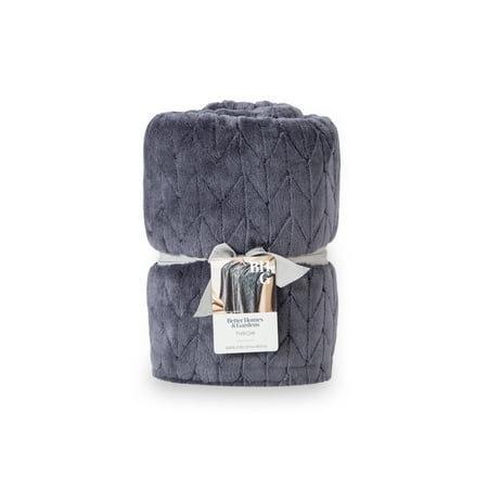 better homes & gardens textured velvet plush adult throw blanket  50”l x 72” w  greystone