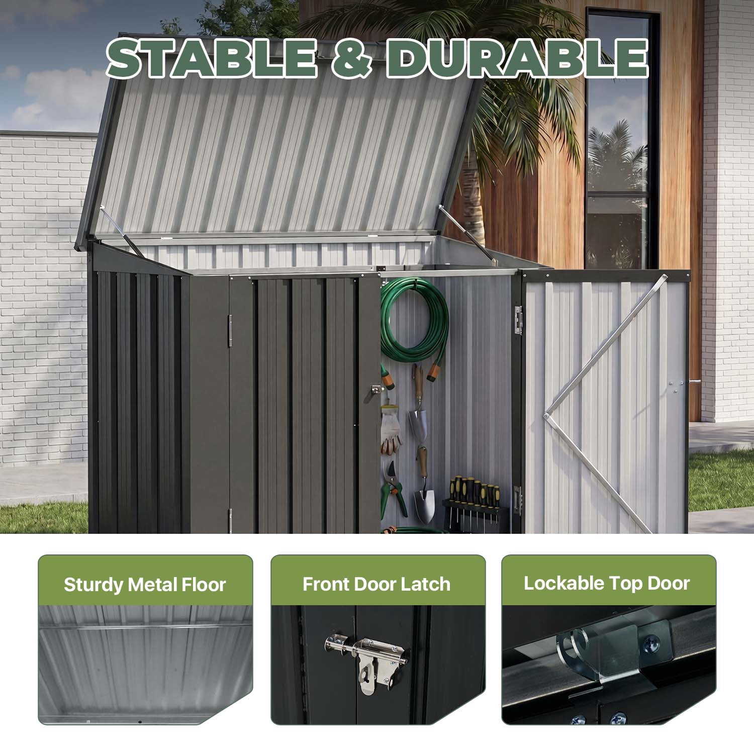 Bapipro 4'x2' Outdoor Garden Storage Cabinet, Metal Storage Shed with Lift-Up Lid and Lockable Double Doors, Weather Resistant Tool Storage for Patio, Backyard and Garden