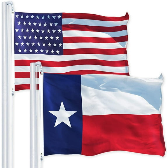G128 Combo Pack: USA American Flag 3x5 Ft 150D Printed Stars & Texas State Flag 3x5 Ft 150D Printed