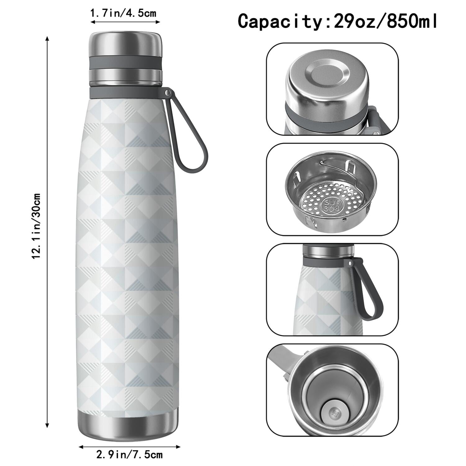 29oz Insulated Water Bottle with Tea Infuser, Stainless Steel Travel Mug, Shining Diamonds Print