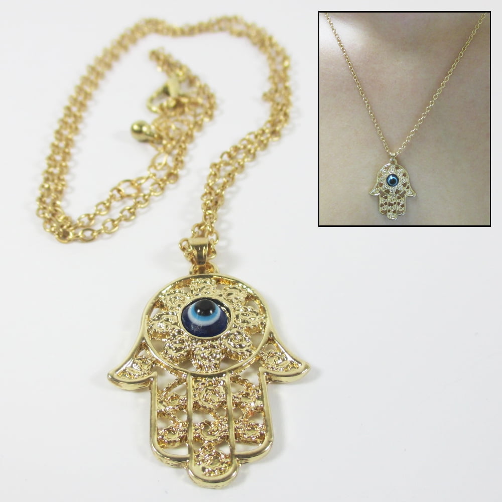1 Gold Plated Hamsa Judaica Charm Pendant Chain Necklace Good Luck Protection !
