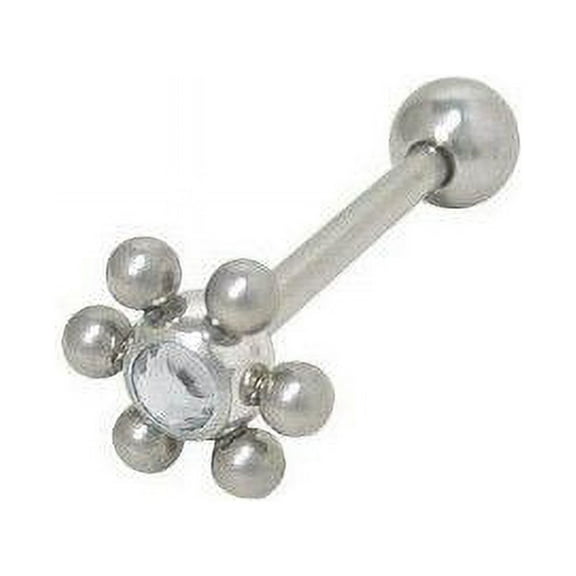 Jeweled Flower Design Barbell Tongue Ring