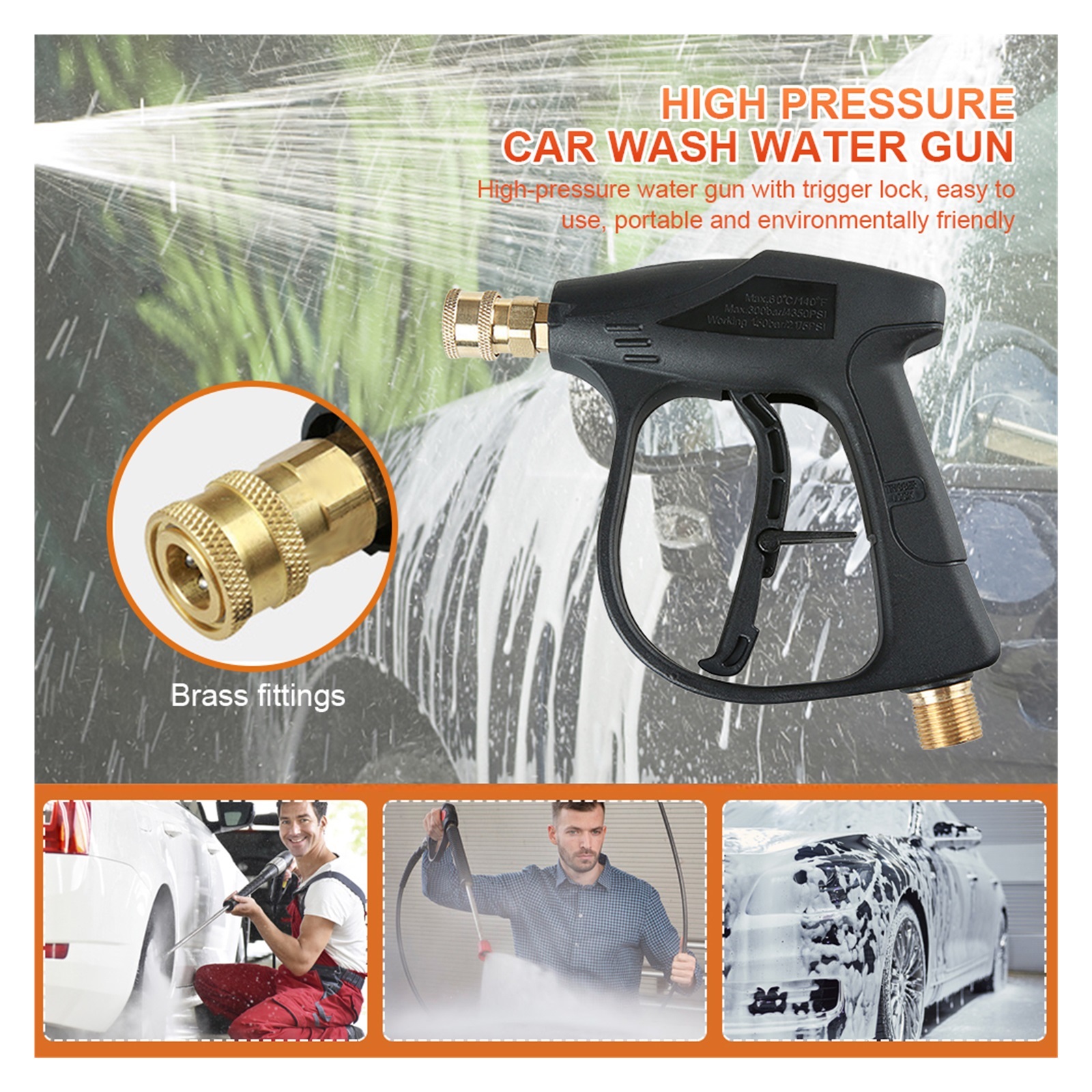 High Pressure Water Gun 220bar Foam PA Kettle Plastic Metal Portable For Car Truck Motorcycle Floor For Window Cleaning