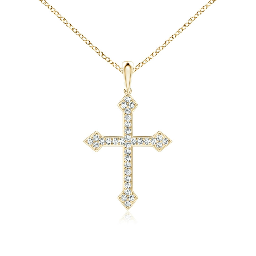 Angara - Vintage Style Pave-Set Diamond Cross Pendant in 14K Yellow
