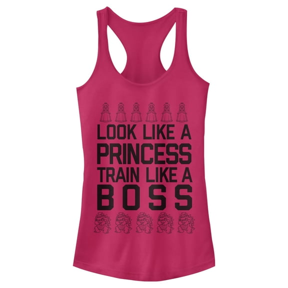 Junior's Nintendo Princess Peach Train Like Boss  Racerback Tank Top Dark Pink Small