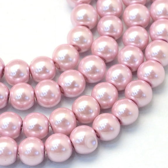 Baking Painted Pearlized Glass Pearl Beads Strands Round Flamingo 10~11mm Hole: 1.5mm 85pcs/strand 31.4 inch