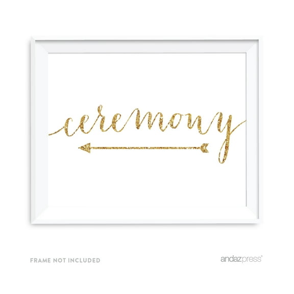 Ceremony Gold Faux Glitter Wedding Party Directional Signs, Double-Sided