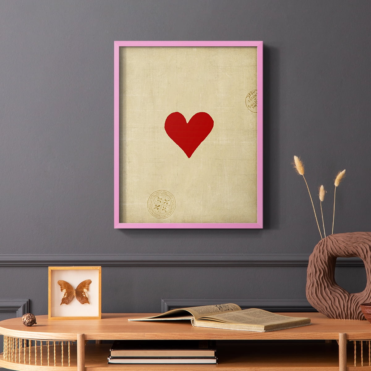 Small Heart Framed Print in Pink Solid Wood Framed Print No Nail Hanging