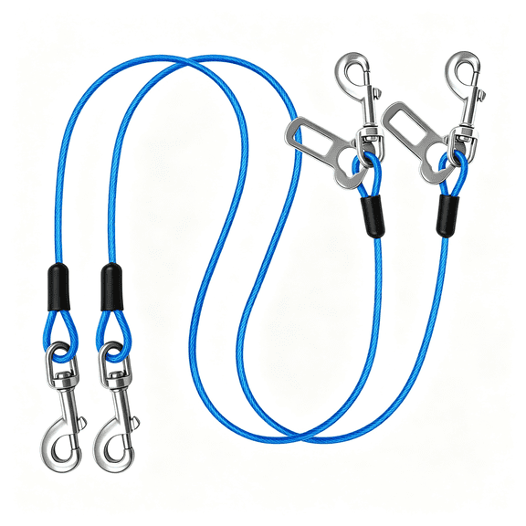 GASTROPOD Dog Car Safety Harness,24"/60 Cm Double Clips Seatbelt Dog Leash,No Chew Seat Belts for Dogs Waist Leash for Dog Walking(2 Pack Blue)