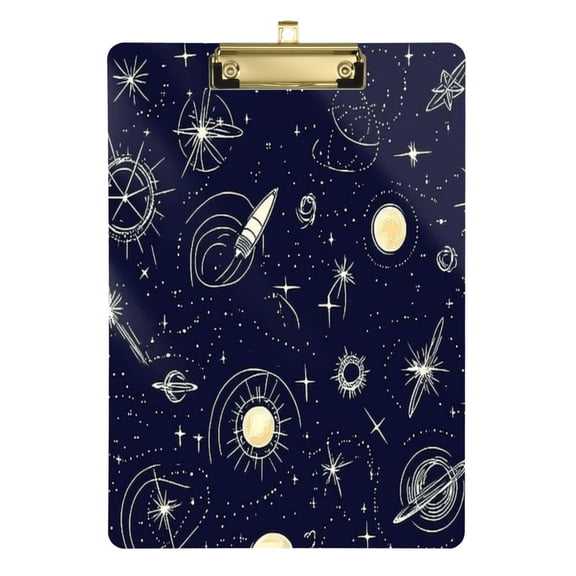 Space Themed Pattern 12.5x9in Clipboard, Durable Acrylic with Metal Clip and Wall Hook for Office or Classroom
