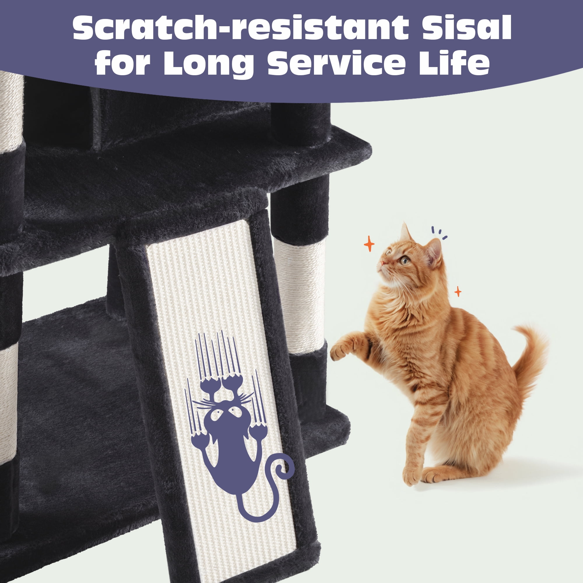 Sifurni 81" Multi-Level Tall Cat Tree Tower for Large Cat with Cat Condo and Hammock, Scratching Post & Scratching Ramp, Blue
