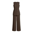 thumbnail image 6 of Women's Summer Solid Color Sleeveless Crew Neck Vest and Wide Leg Pants Two Piece Set Business Casual Work Wear Coffee XL, 6 of 6