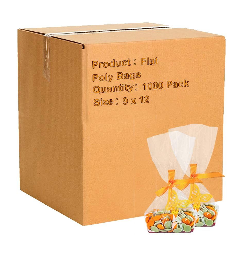 Pack of 1000 Flat Poly Bags 9 x 12. Clear Polyethylene Bags 9x12. FDA