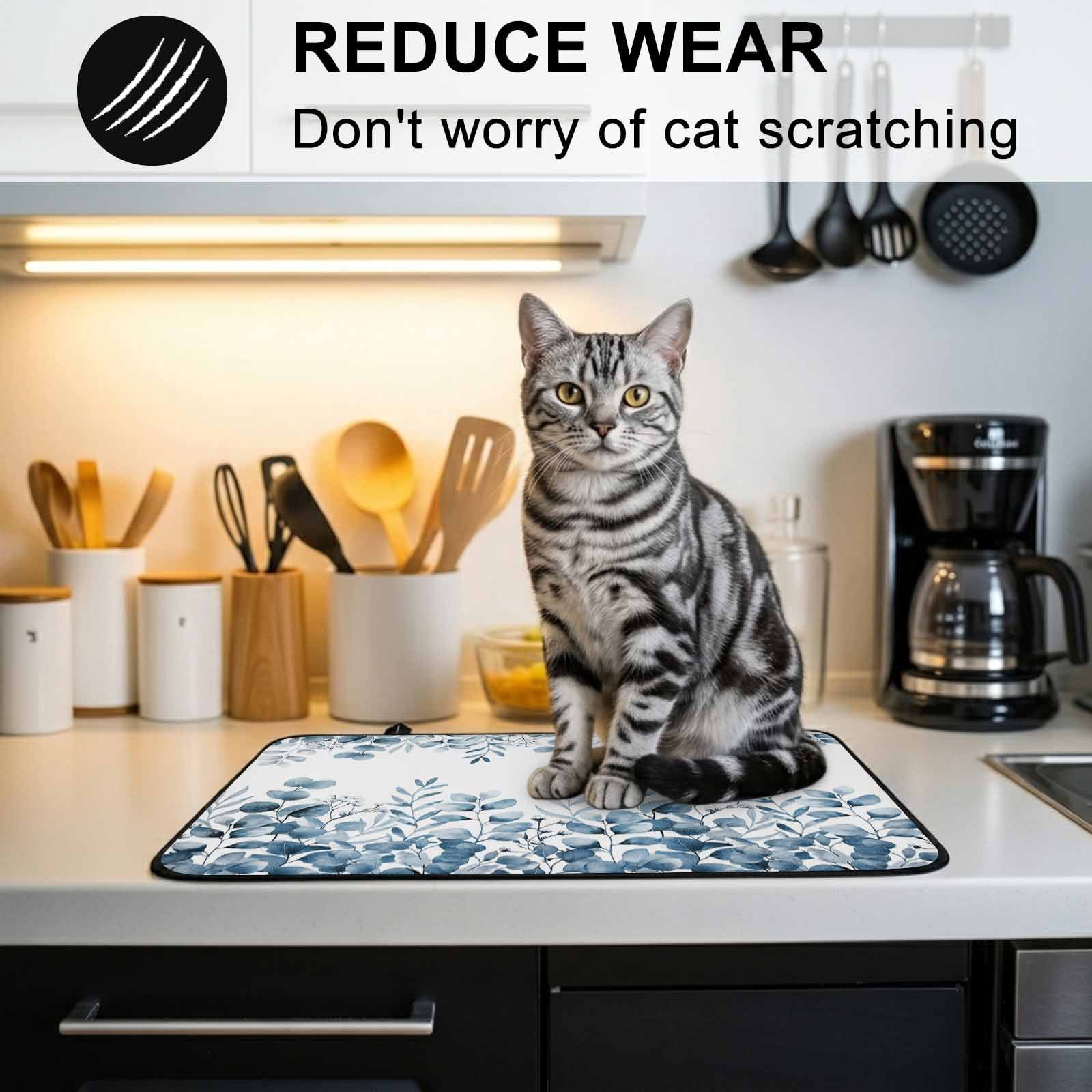 Blue Eucalyptus Leaves Stove Top Cover for Electric Stove, Heat-proof & Non Slip Glass Top Stove Cover Protector, Watercolor Spring Summer Botanical Kitchen Flat Cooktop Rubber Mat 24x21 Inches