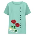 thumbnail image 3 of Women Summer Rose Print Short Sleeve Top Tee Graphic Cute T-Shirt,Women's Dressy Casual Tops Business Work Blouses White Button Down Shirts, 3 of 4