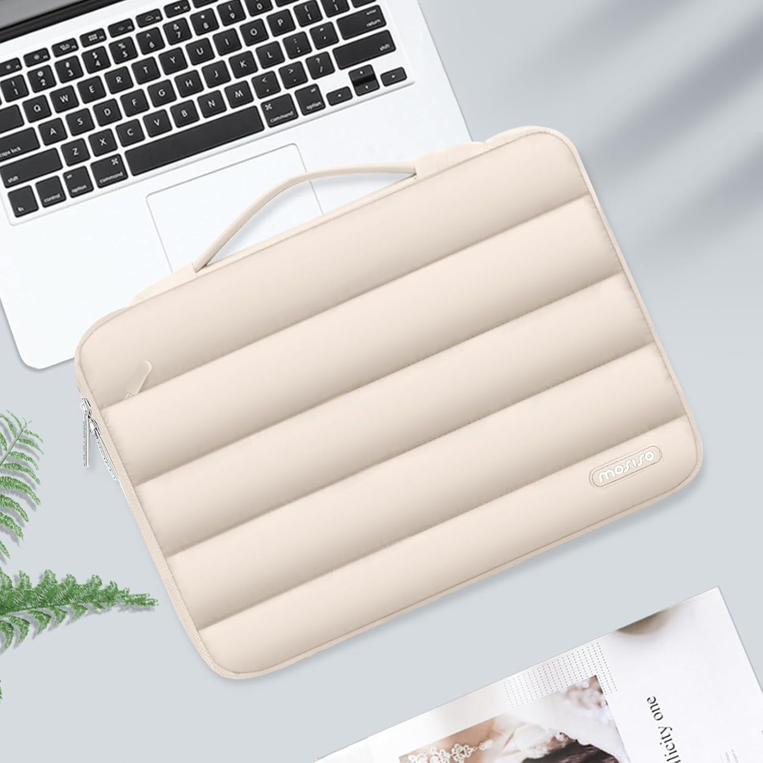 Mosiso Laptop Sleeve Bag for 13-13.3 inch HP Dell Asus Acer Lenovo Notebook, 360 Protective Puffy Laptop Handbag Computer Carrying Case for MacBook Pro 13/14, Sand