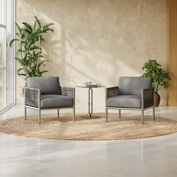 GDF Studio Gables Outdoor Patio Club Chairs with Cushions, Set of 2