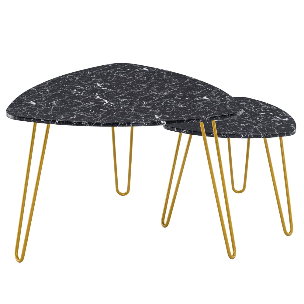 Private Jungle Set of 2 Marble Iron Foot Coffee Table Side Table,Nightstands Vintage Night Tables for Bedroom Home Office, Black Private Jungle Set of 2 Marble Iron Foot Coffee Table Side Table,Nightstands Vintage Night Tables for Bedroom Home Office, Black