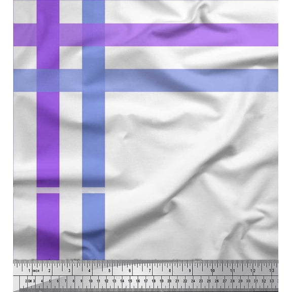 Soimoi Blue Silk Fabric Window Pane Check Decor Fabric Printed Yard 42 Inch Wide