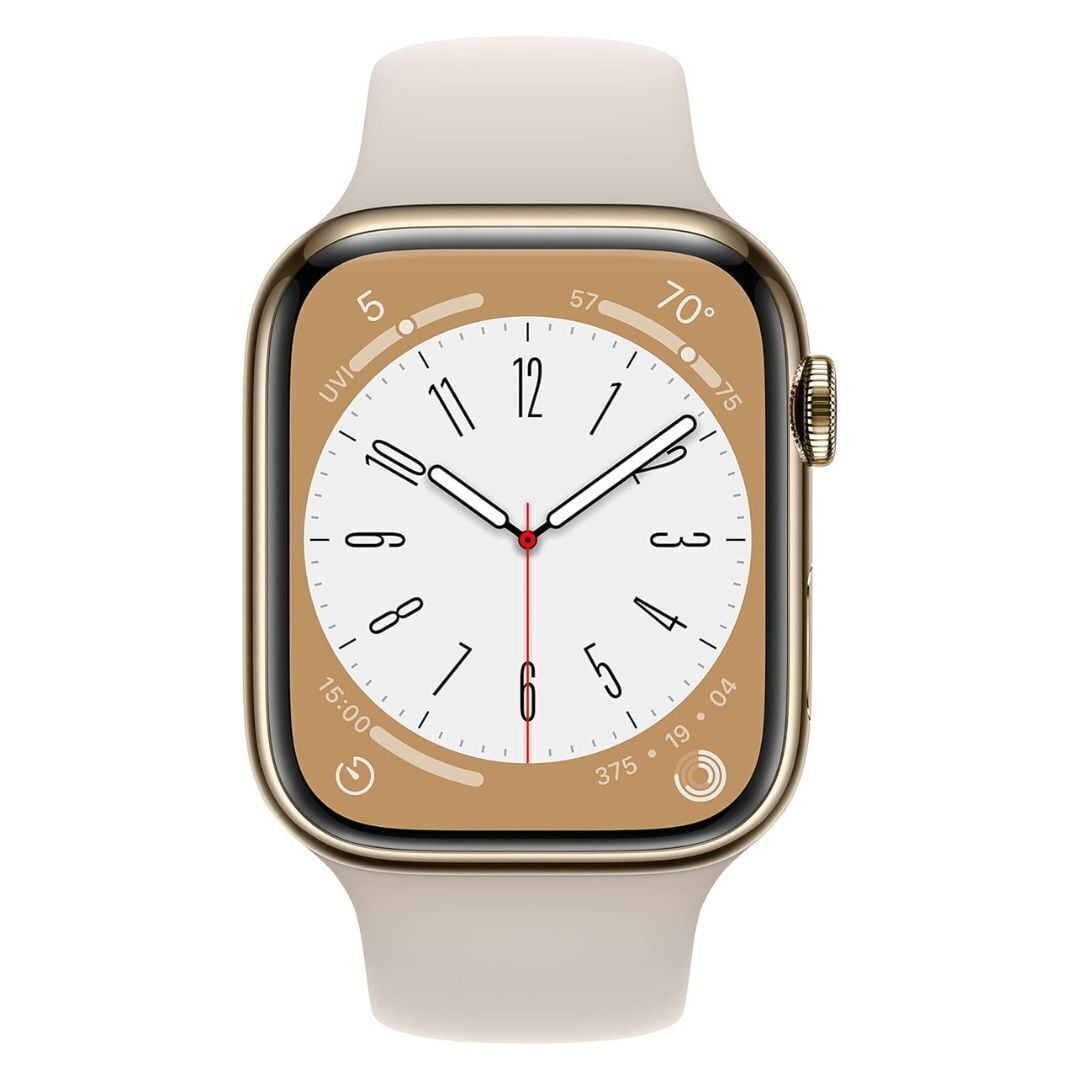 Apple Watch Series 8 (GPS+Cellular, 45mm) - Gold Stainless Steel Case - Starlight Sport Band